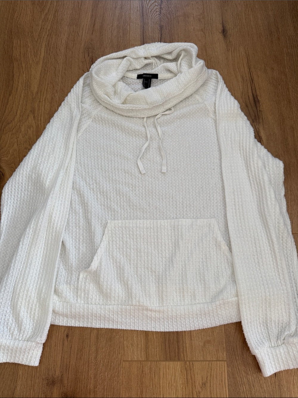 Forever 21 Cream Cowl-Neck Pullover Hoodie